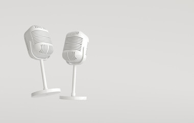 Retro concert or radio microphone realistic 3d render. White mike on white background