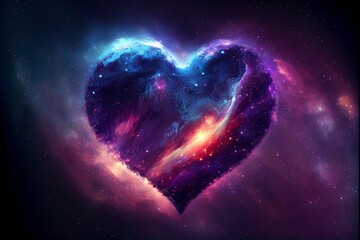 Heart-shaped background nebula in space. Generative AI