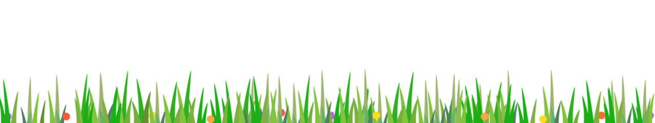 Fototapeta premium striscia orizzontale con fili d'erba e fiori colorati su sfondo trasparente