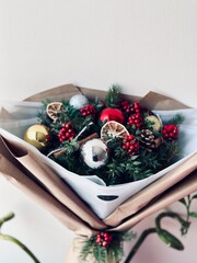 Christmas flowers. Colorfull flowers bouqet, lucky flowers