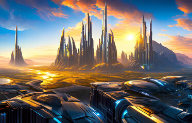 Obraz na płótnie Canvas Cyberpunk futuristic city background AI generated image