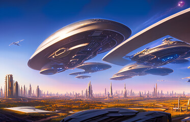 Fototapeta na wymiar Cyberpunk futuristic city background AI generated image