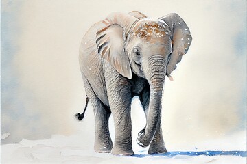 Fototapeta na wymiar Watercolor baby elephant. Generative AI
