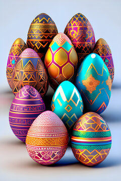 Beautifully decorated Easter Eggs,illustration. generative AI