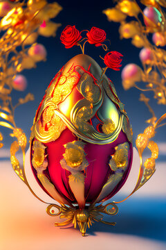 Elegant easter eggs with beautiful flowers. Illustration, generative AI, 
