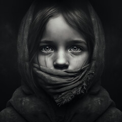 portrait of a little girl reduced to silence, silent, emotion