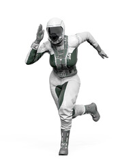 cosmonaut girl is running on white background