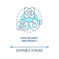 Data security and privacy turquoise concept icon. Information. Datalogy challenge abstract idea thin line illustration. Isolated outline drawing. Editable stroke. Arial, Myriad Pro-Bold fonts used