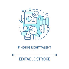 Finding right talent turquoise concept icon. Employees hiring. Data science challenge abstract idea thin line illustration. Isolated outline drawing. Editable stroke. Arial, Myriad Pro-Bold fonts used