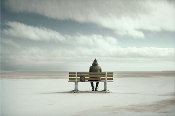 Fototapeta na wymiar person alone on a bench, solitude, emotion