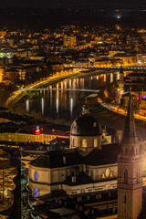 Fototapeta premium Panorama of the night of Salzburg