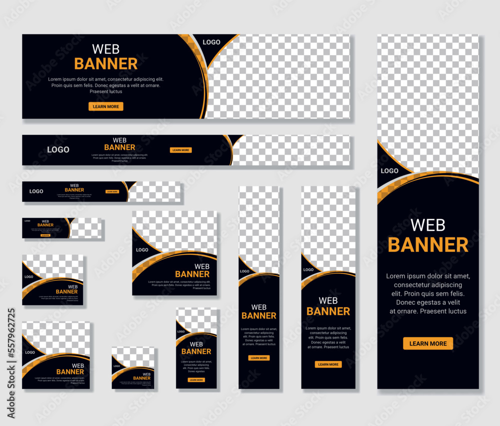Wall mural creative website banner template set with different sizes, web banner design set. horizontal header 