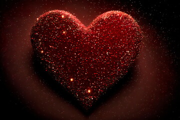 Fototapeta premium Heart with red glitter stars, lights, sparkles isolated on background. Generative AI