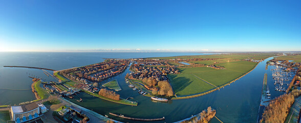 Aerial panorama from the city Stavoren in Friesland the Netherlands