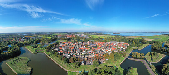 Aerial panorama from the traditional city Naarden in the Netherlands