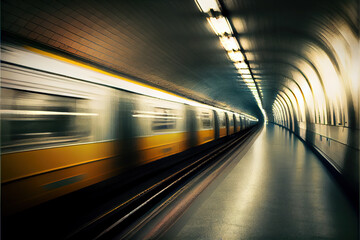 Subway underground, train in motion, travel and transportation concept