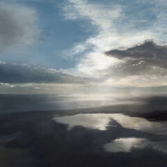 realistic seascape with sea and clouds