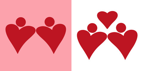 Vector logo two hearts, Couple in love forever together.
Couple hearts love forever together. Romantic symbols. Valentine day symbol. Vector illustration. Love couple icon. 
