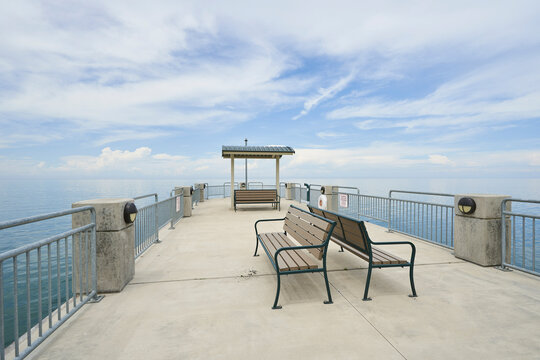 Benches on the pier at Painsville township park.