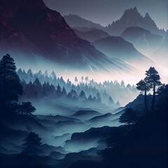 Misty mountains. Generative AI
