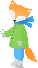 Cute fox with a flower on a white background.