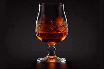 A glass of brandy on a black background. Generative AI