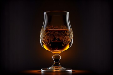 A glass of brandy on a black background. Generative AI