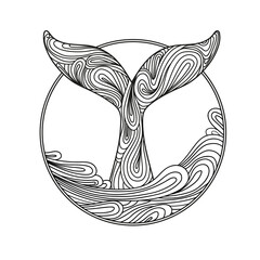 Ornate whale tail. Illustration on transparent background © tiena
