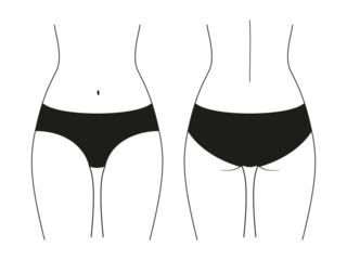 Classic women's briefs. Front view and back view. Illustration on transparent background