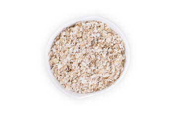 rolled oats on white background, top view