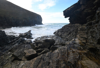 Fototapeta na wymiar Cliffs at Chapel Porth Cornwall