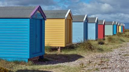 Findhorns multi coloured beach huts