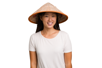 Young asian woman wearing a Vietnamese hat isolated happy, smiling and cheerful.