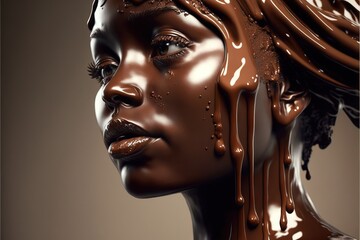 an illustration of a woman with chocolate dripping on her face and neck.