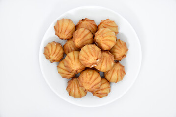 Custard cake with filling. Sweet eclairs. Flour cake with sweet filling.