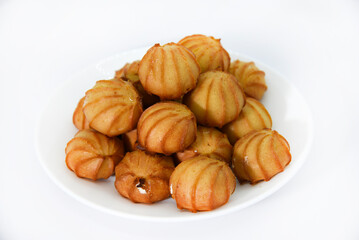 Custard cake with filling. Sweet eclairs. Flour cake with sweet filling.