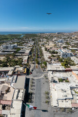 Aerial view of downtown Plaza Mijares on a sunny day in San José del Cabo, Baja California Sur, Mexico