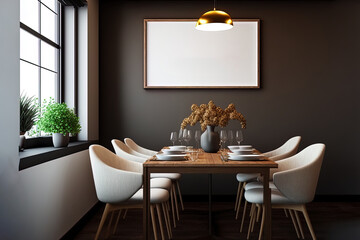 mock up frame in a comfortable, contemporary dining area,. Generative AI