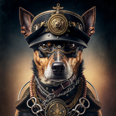Steampunk portrait of dog. Created with Generative AI. Midjourney illustration