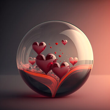 A glass ball with red hearts inside. Valentines day concept. Created with  Generative AI. Midjourney illustration Stock Illustration | Adobe Stock