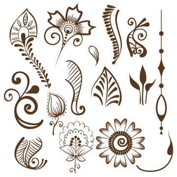 Set of Indian pattern elements for wallpaper design, fabric, wrapping, holiday motifs, patterns