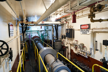 The steel crankshaft of a freighter ship
