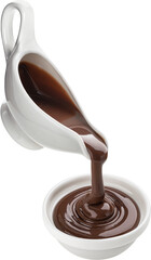 Pouring melted chocolate isolated