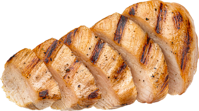 Grilled chicken breast slices isolated