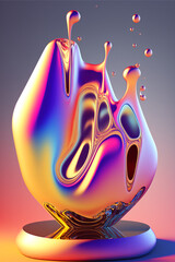 Colorful 3d fluid shape holographic gradient, lava blobs, geometric fluid blob art, dispersion effect glass 3d rendering, generative art