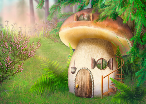 Fabulous mushroom house in the forest