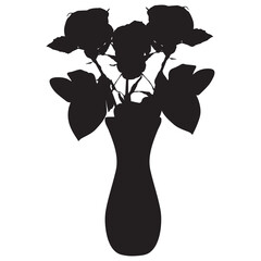 Rose flowers bouquet in vase black silhouette, vector illustration