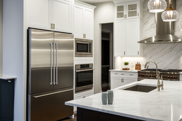 Interior of kitchen in new luxury home. Generative AI