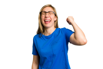 Young caucasian woman cutout isolated celebrating a victory, passion and enthusiasm, happy expression.