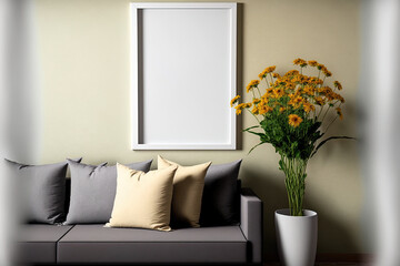 frame mockup with a background of a home interior. Generative AI